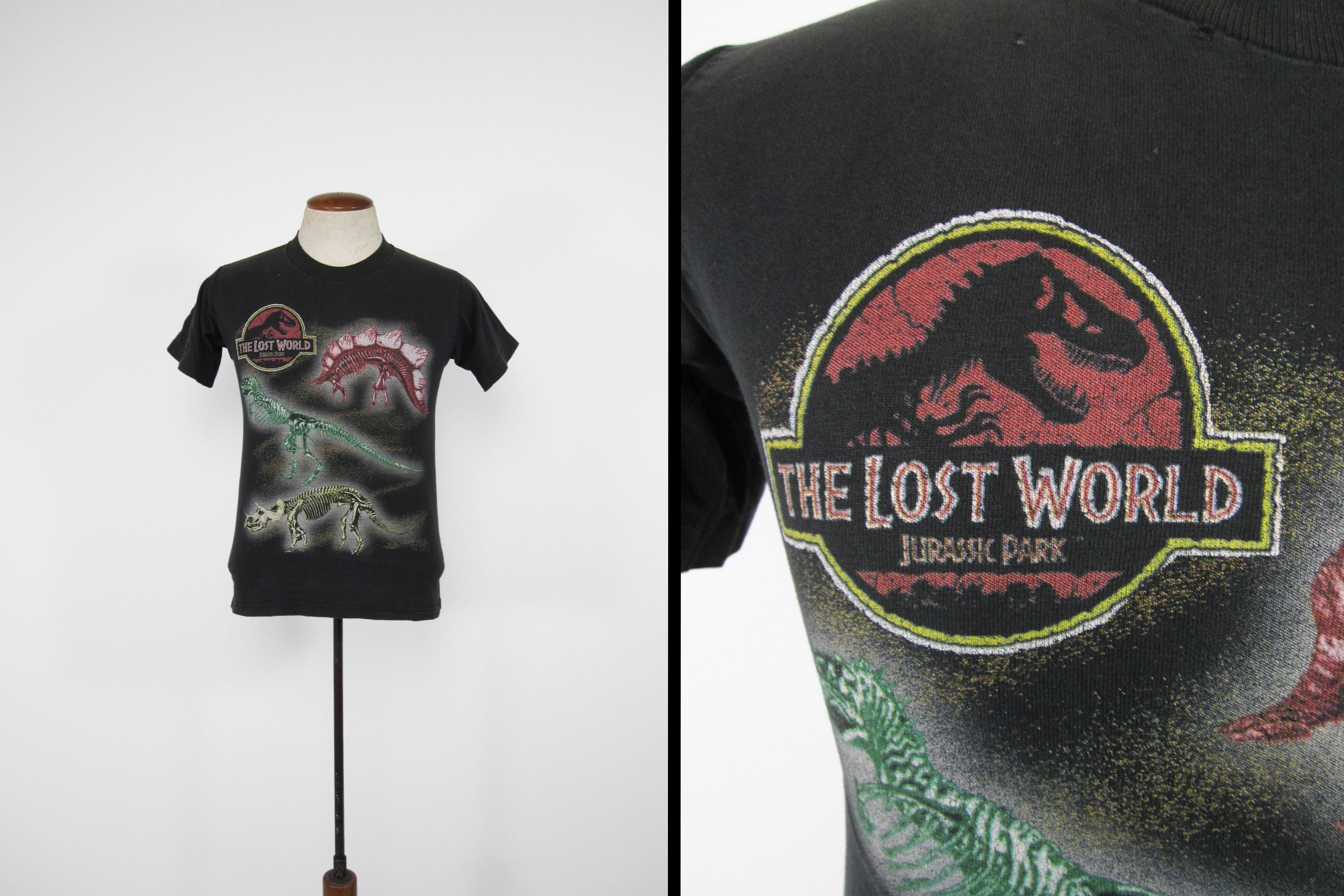 Vintage Jurassic Park The Lost World T-Shirt Size Medium 1997 90s All Over Print