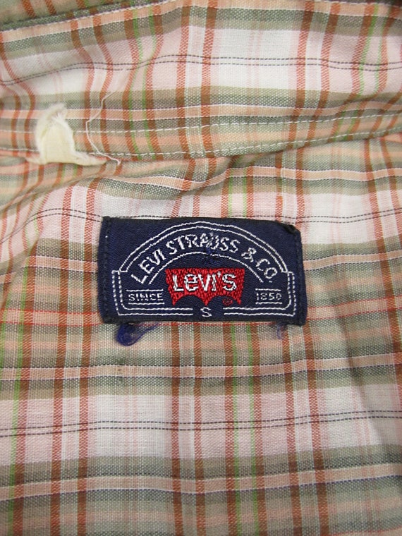 Vintage Levi's Fly Fishing Shirt 70s Green Orange… - image 9