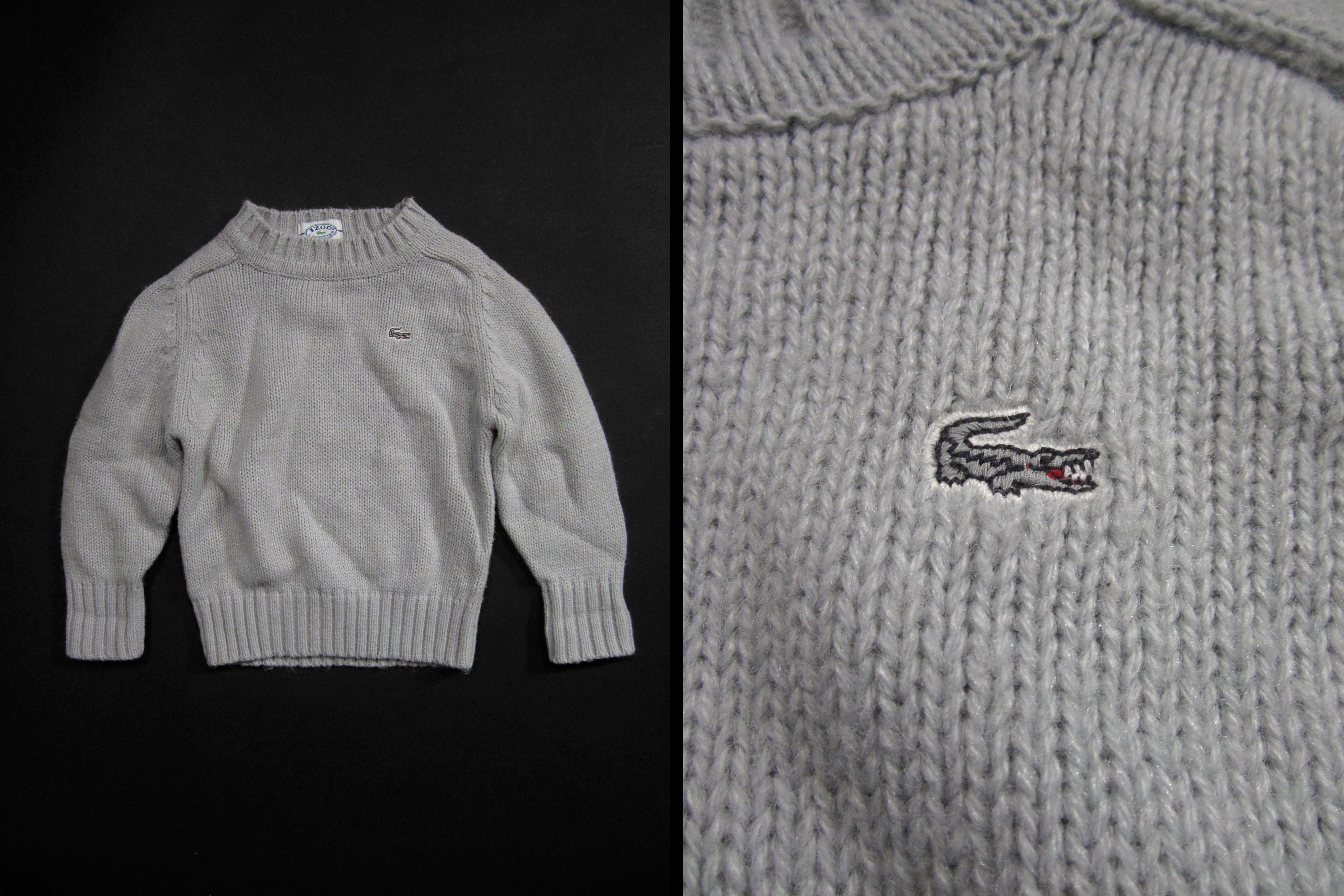 Vintage Lacoste Kids' Sweater 80s Raglan Blue Gray Pullover