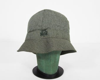 Vintage 20s Girl Scout Bucket Hat Green Salt and Pepper Twill - Size Large