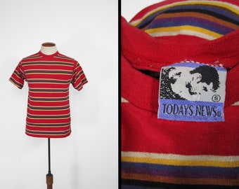 Vintage 90s Striped Pocket T-shirt Today's News Made in USA - Small