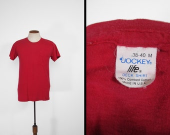 Vintage Jockey Life Deck Shirt Red 80s Pocket T-shirt - Medium