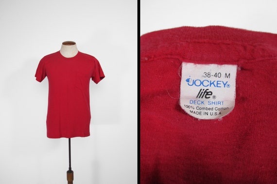 Vintage Jockey Life Deck Shirt Red 80s Pocket T-s… - image 1