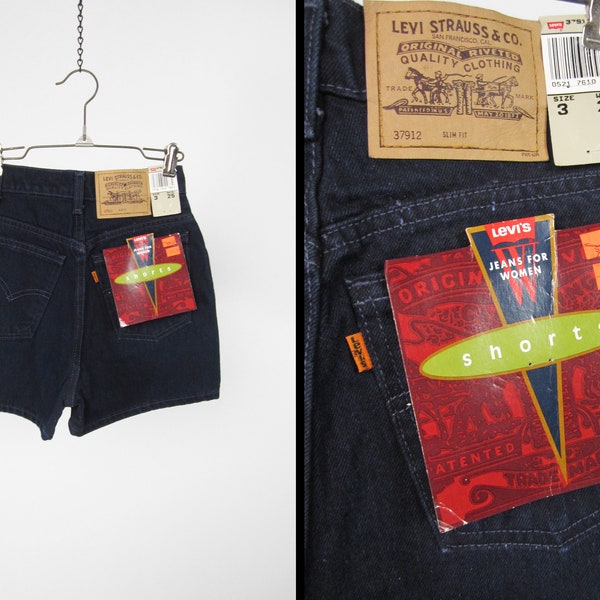 Vintage 90s Levi's Shorts Blue Denim Deadstock Slim Fit Indigo - Size 3