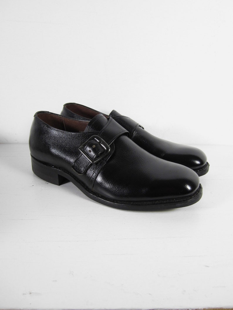 Vintage Monk Strap Shoes NOS Black Leather Montgomery Ward Size 9 E image 3