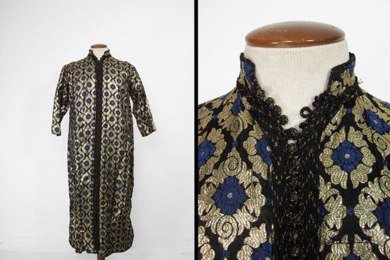 Vintage Moroccan Kaftan Gold Metallic Long Button