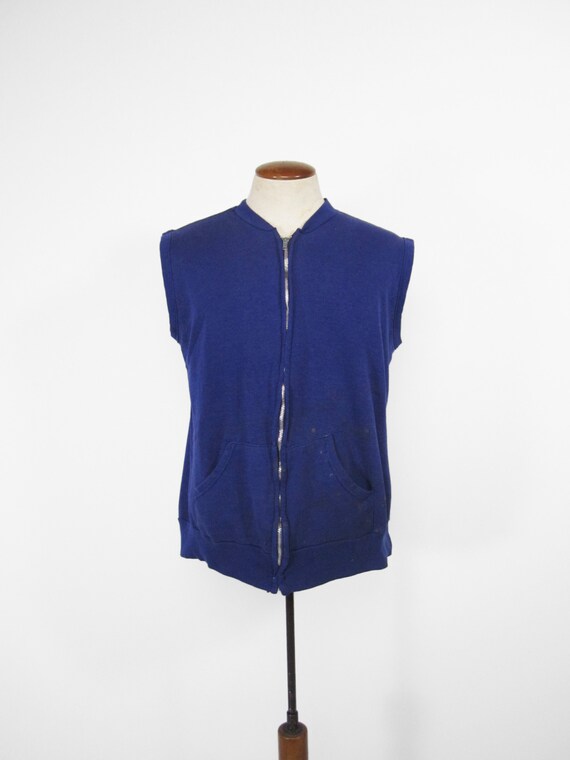 Vintage Zip Sweatshirt Vest 80s Thrashed Work Ves… - image 2