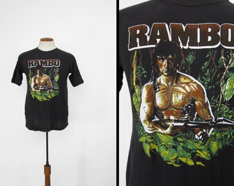 Vintage Rambo T-shirt First Blood 80s Black Cotton Movie Tee - Small / Medium