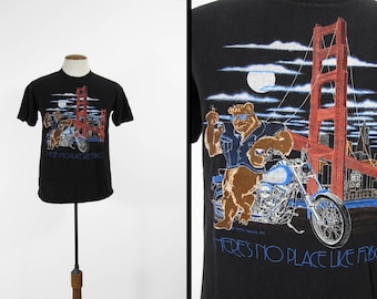 Vintage 80s Harley Davidson T-shirt San Francisco Bear Holoubek - Medium