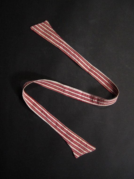 Vintage 30s Cloth Belt Red Striped Tie - image 3