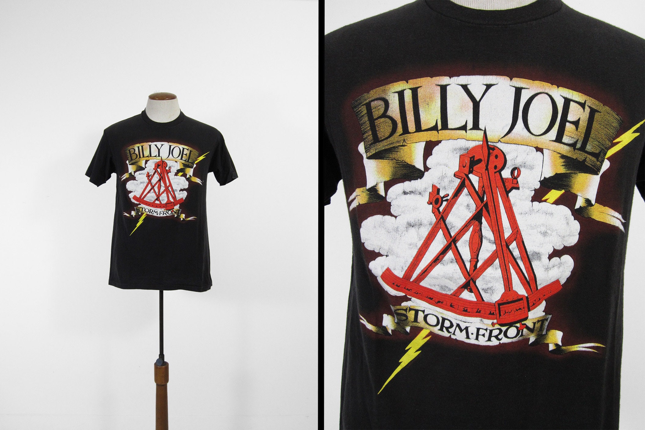 ビリー・ジョエル STORM FRONT ツアーTシャツ 1989-90 VINTAGE Billy Joel Storm Front Tour 89-90 Shirt Mens L Black