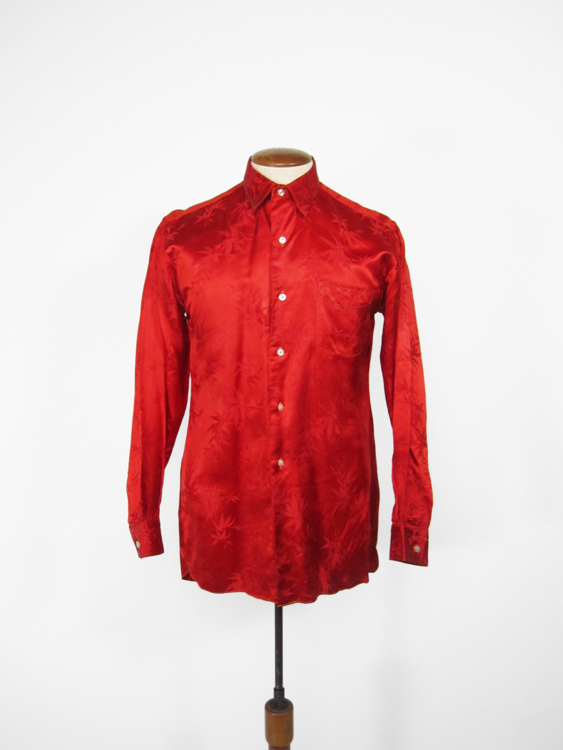 Camisa de seda japonesa vintage para hombre, talla mediana