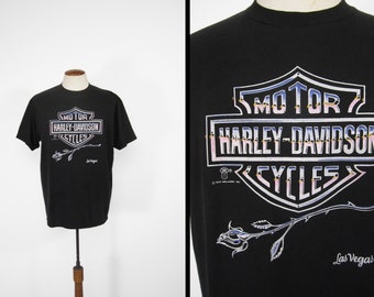 Vintage 80s Harley T-shirt Las Vegas Rose Graphic Made in USA - Size XL