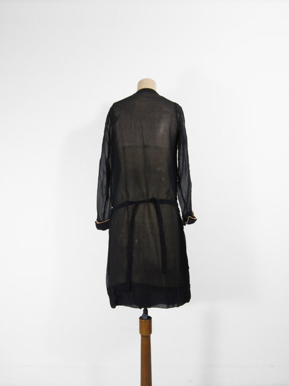 Vintage 20s Black Sheer Dress Flapper Chiffon Dro… - image 9