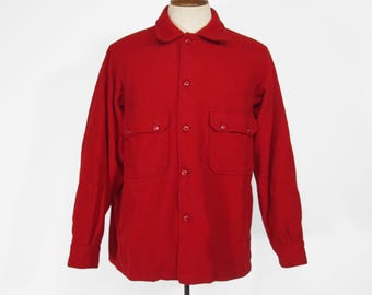 Vintage Boy Scouts Jacket Wool Shirt Red Button Up BSA Official - Size Large