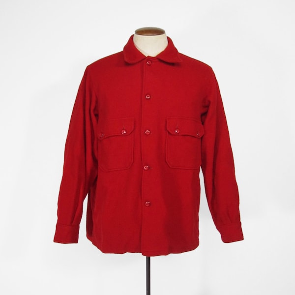 Vintage Boy Scouts Jacket Wool Shirt Red Button Up BSA Official - Size Large