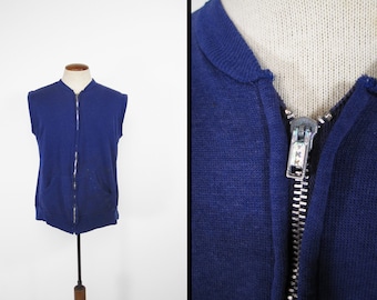 Vintage Zip Sweatshirt Vest 80s Thrashed Work Vest - Large