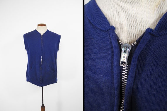 Vintage Zip Sweatshirt Vest 80s Thrashed Work Ves… - image 1