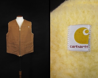 Vintage Carhartt Duck Vest Sherpa Lined Brown Canvas - Size XL