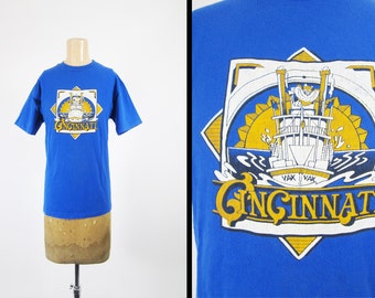 Vintage Cincinnati Riverboat T-shirt Blue 90s Tee Made in USA - Medium / Large