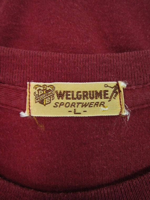 Vintage 50s Welgrume Pocket T-shirt Burgundy Cott… - image 9