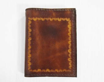 Vintage Stamped Leather Wallet Handmade Billfold