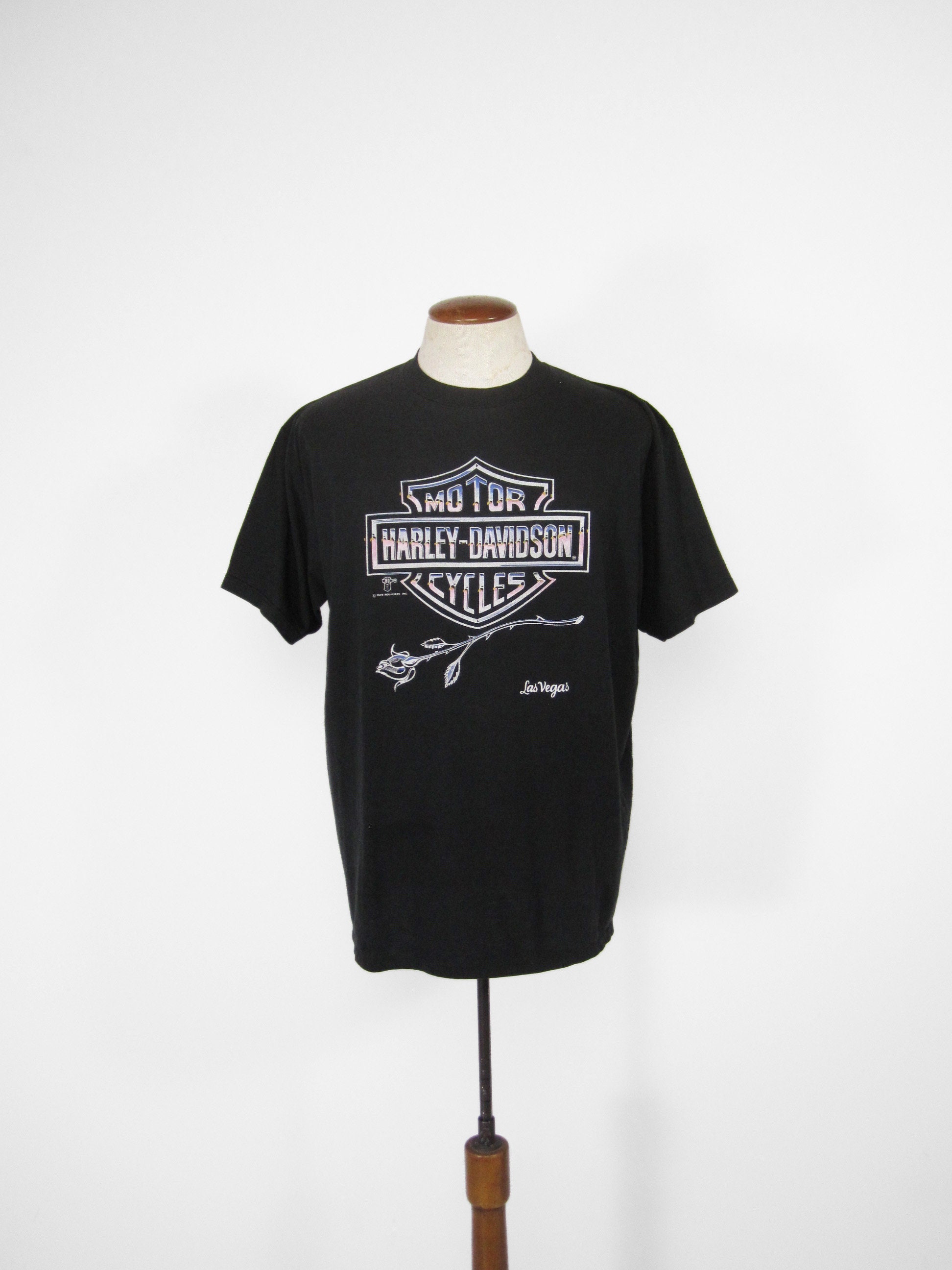 Vintage 80s Harley T-shirt Las Vegas Rose Graphic Made in USA