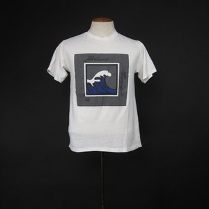 Vintage Lee Blue Move T-shirt Kanagawa Wave Weiß 5050 Made in USA - Größe Medium