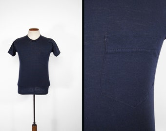 Vintage 80s Blue Pocket T-shirt Soft and Thin Sears Tee - Small