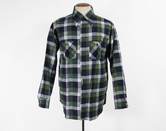 Camisa de franela vintage NOS 5 Brother, de algodón verde, para trabajo - Talla XL