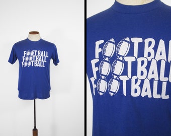 Vintage 80s Football T-shirt Blue Sneakers Brand 5050 Tee - Medium