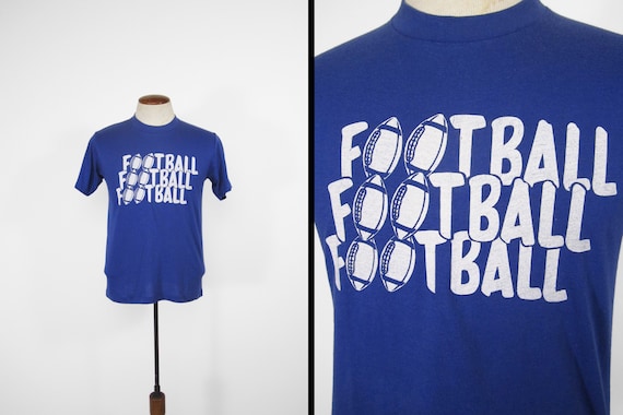 Vintage 80s Football T-shirt Blue Sneakers Brand … - image 1