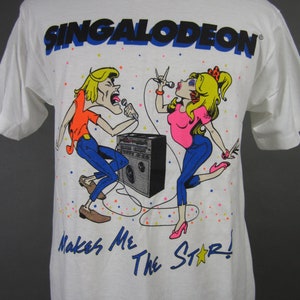 Vintage 80s Karaoke T-shirt Singalodeon NOS White Tee Made in USA Size Large image 6