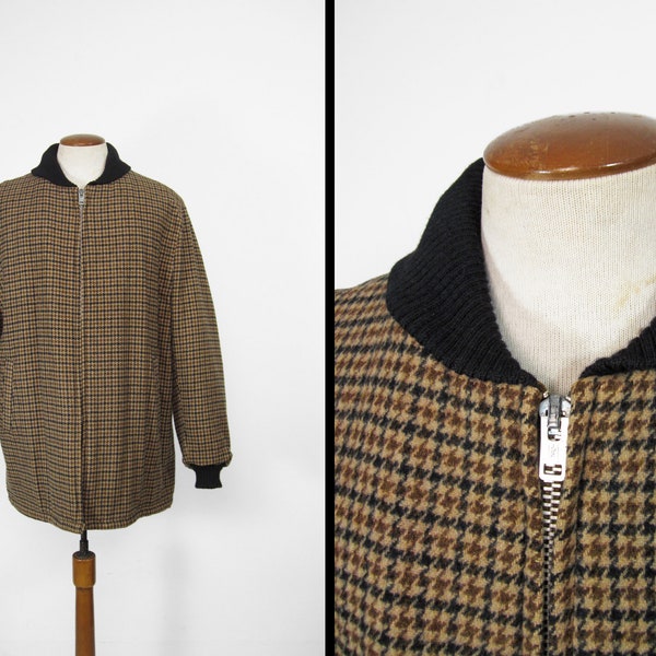 Vintage Clicker Car Club Coat Houndtooth Wool Knit Shawl Collar - Size 50