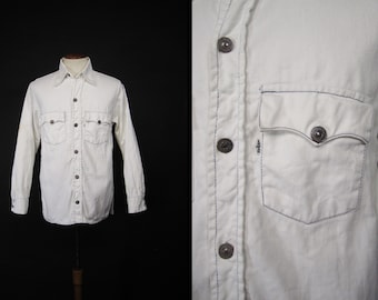 Vintage Levi's White Denim Shirt Button Up - Medium