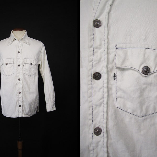 Vintage Levi's White Denim Shirt Button Up - Medium
