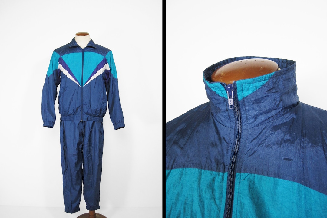 Vintage Blue Tracksuit 90s Jogger Two Piece Windbreaker - Small ...