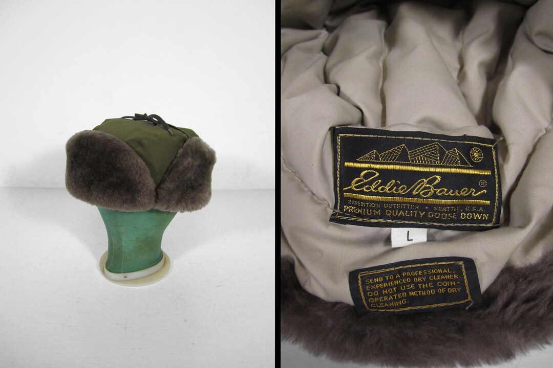Vintage Eddie Bauer Trapper Hat Goose Down Insulated Mouton Etsy