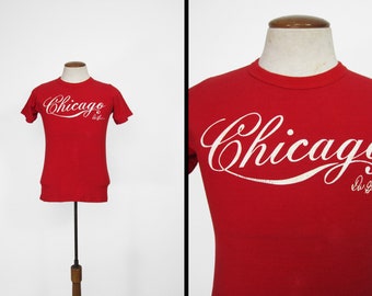 Vintage 70s Chicago T-shirt Red Single Stitch Made in USA - Small / Medium