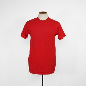 Vintage Red Pocket T-shirt Fruit of the Loom 90s Cotton Tee Made in USA - Medium