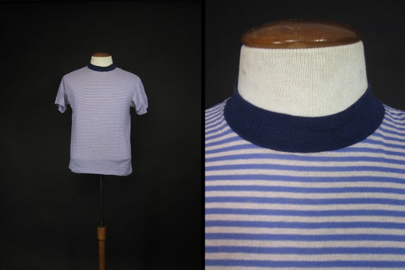 Vintage 60s Blue Striped T-shirt Nautical Surf Cot