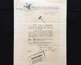 H Wenzel Tent & Duck Co Letter 1938 Advertising Letterhead