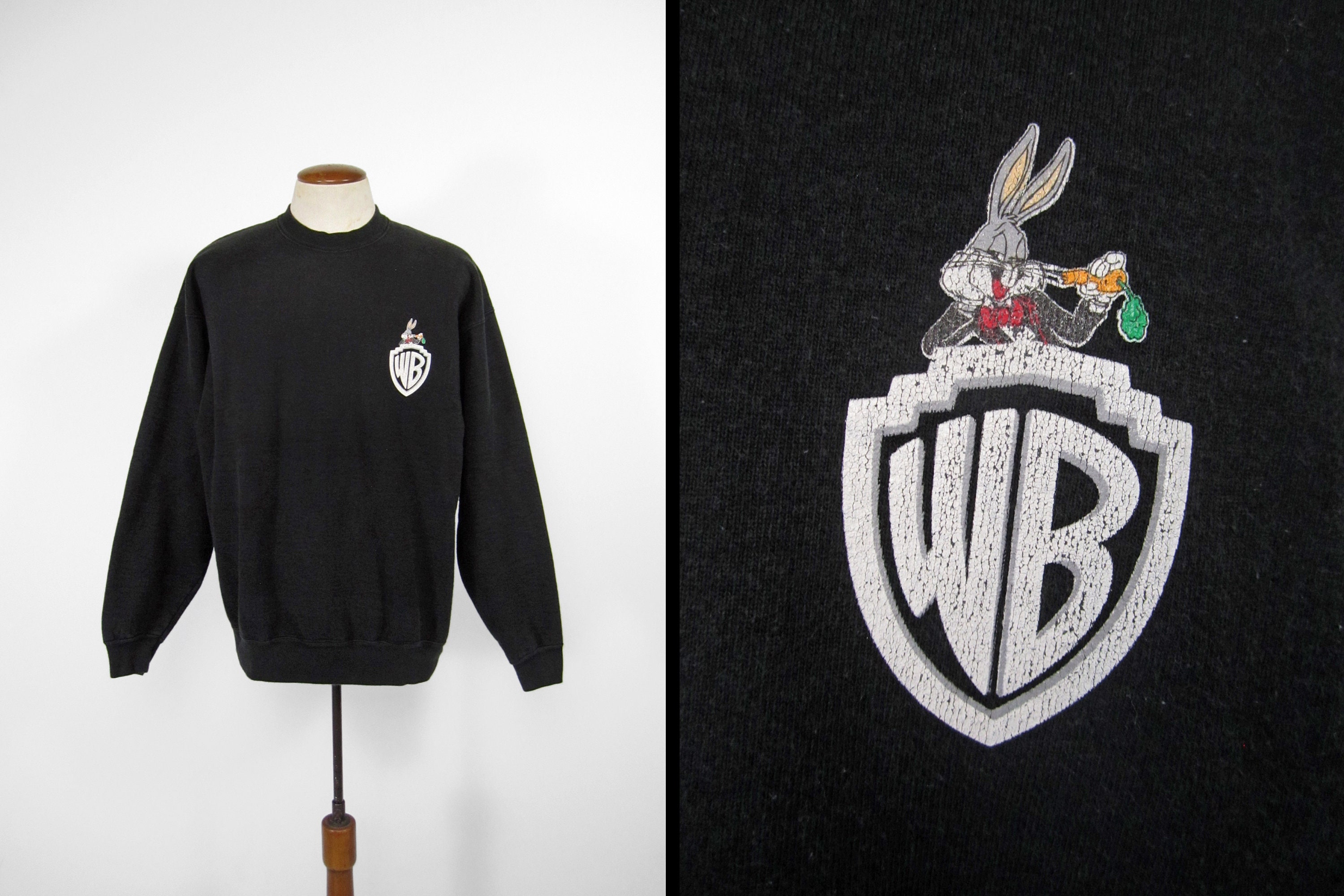 Vintage Warner Brothers Sweatshirt 1991 Bugs Bunny Logo Black Size XL Etsy