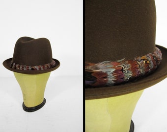 Vintage Field and Stream Fedora Feather Band Brown Felt - Size 7