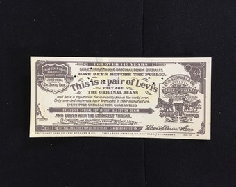Vintage 1993 Levi's Label Cardboard Waist Ticket