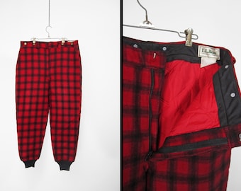 LL Bean Red Hunting Pants Plaid Wool Winter Breeches - Size 36 - 38