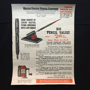 Vintage 20er Jahre Bleistift Anzeige US Pencil Co Werbung Farbe Illustrierter Brief New York