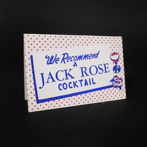 Restaurante Adrian's Mahopac Falls NY Carta de mesa Anuncio de cóctel Jack Rose