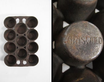 Vintage Cast Iron Muffin/Popover Pan, stamped with an A - FREE SHIPPING  [#385 - DC Floor R]