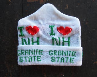 Vintage New Hampshire Hat Granite State Knit Beanie Winter Cap 80s Deadstock